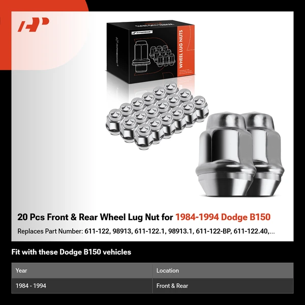 20 Pcs Front & Rear Wheel Lug Nut for 1984-1994 Dodge B150