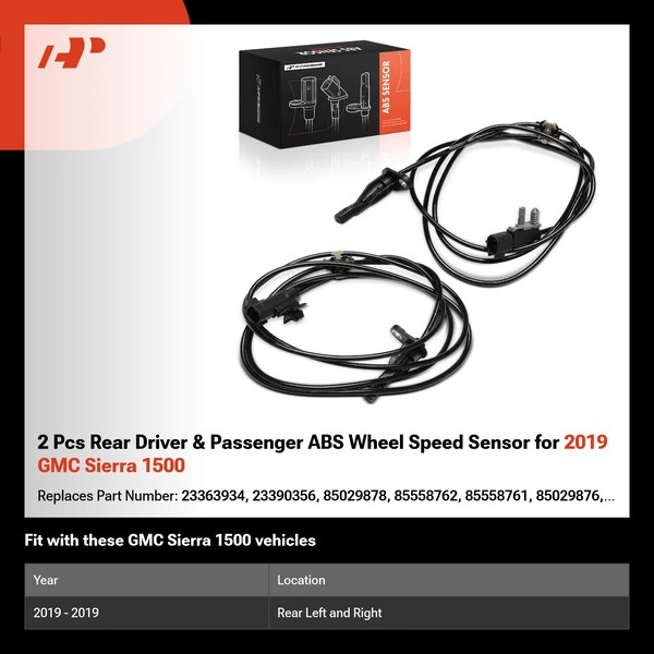 2 Pcs Rear Driver & Passenger ABS Wheel Speed Sensor for 2019 GMC Sierra 1500