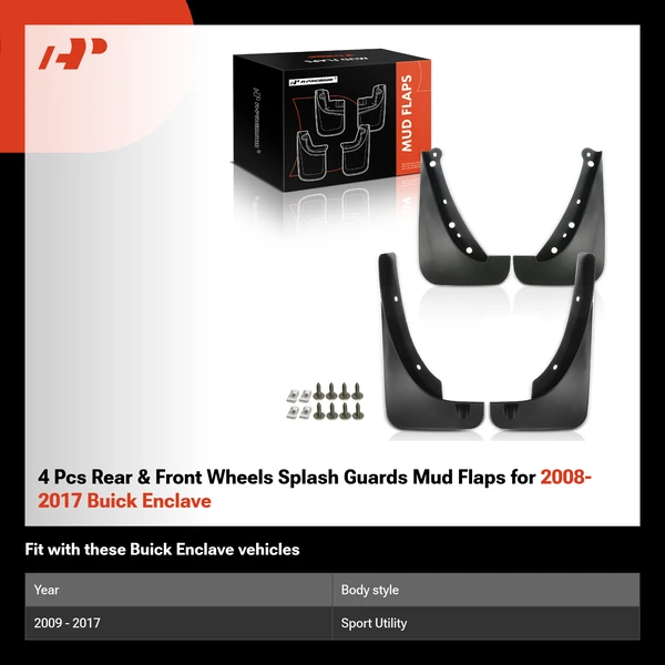 4 Pcs Rear & Front Wheels Splash Guards Mud Flaps  for 2008-2017 Buick Enclave