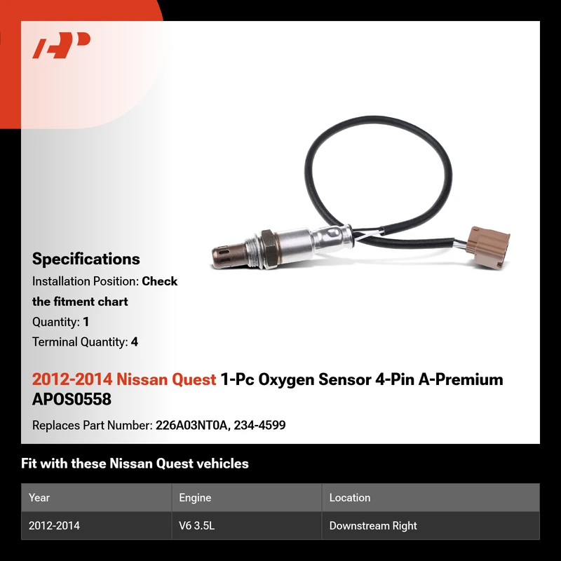 2012-2014 Nissan Quest 1-Pc Oxygen Sensor 4-Pin A-Premium APOS0558