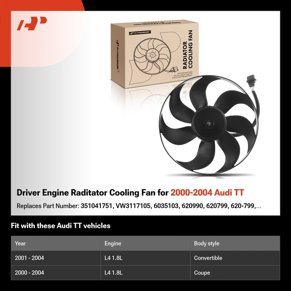 Driver Engine Raditator Cooling Fan for 2000-2004 Audi TT