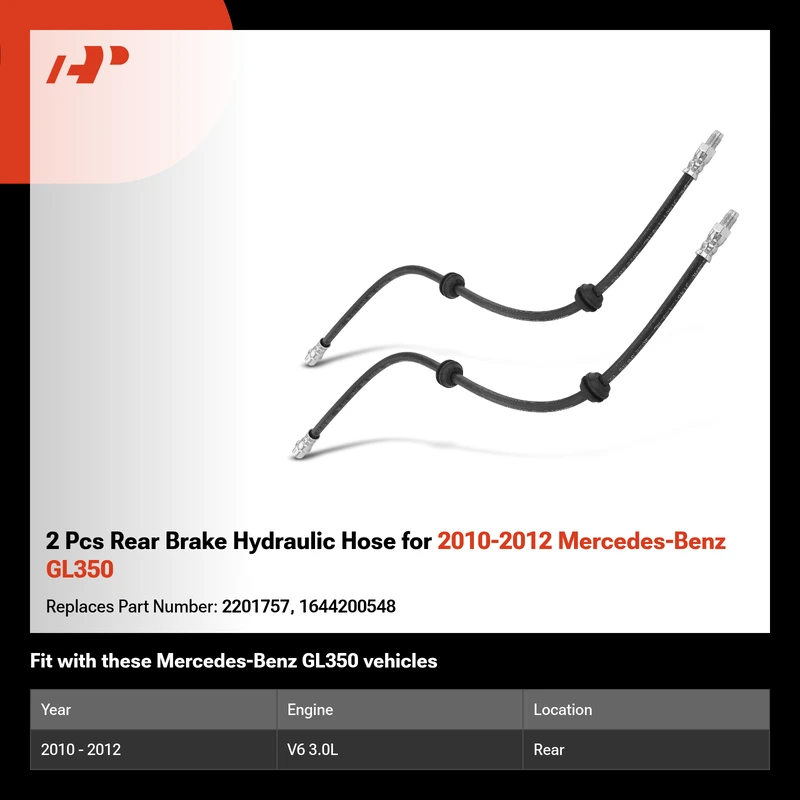 2 Pcs Rear Brake Hydraulic Hose for 2010-2012 Mercedes-Benz GL350