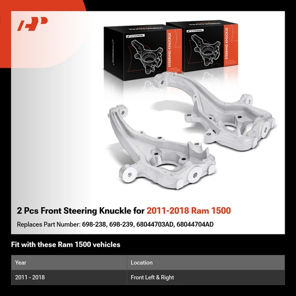 2 Pcs Front Steering Knuckle for 2011-2018 Ram 1500