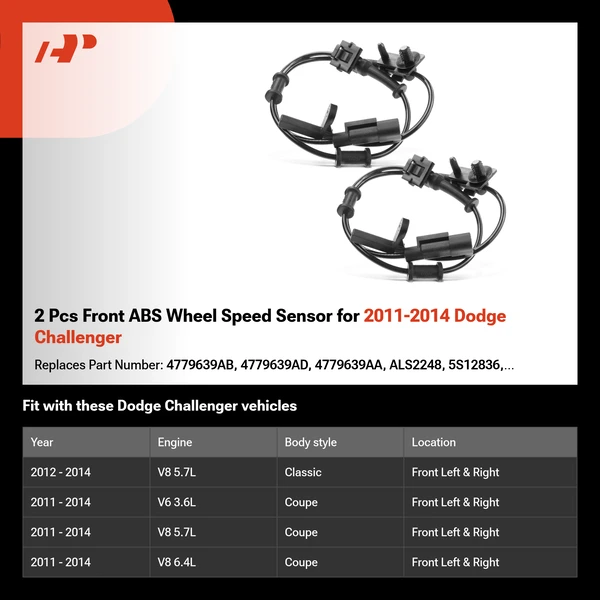2 Pcs Front ABS Wheel Speed Sensor for 2011-2014 Dodge Challenger