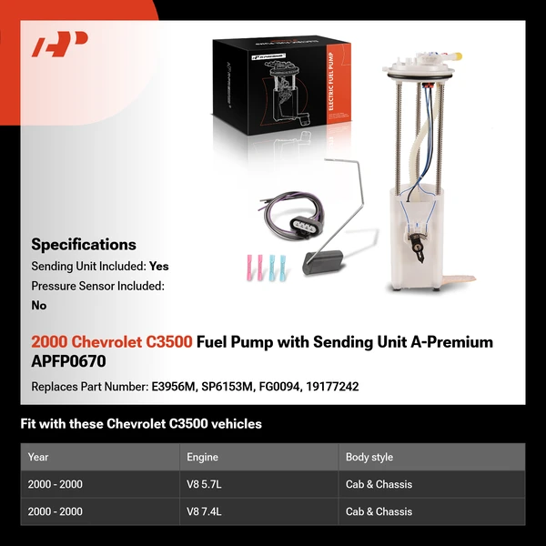 2000 Chevrolet C3500 Fuel Pump with Sending Unit A-Premium APFP0670
