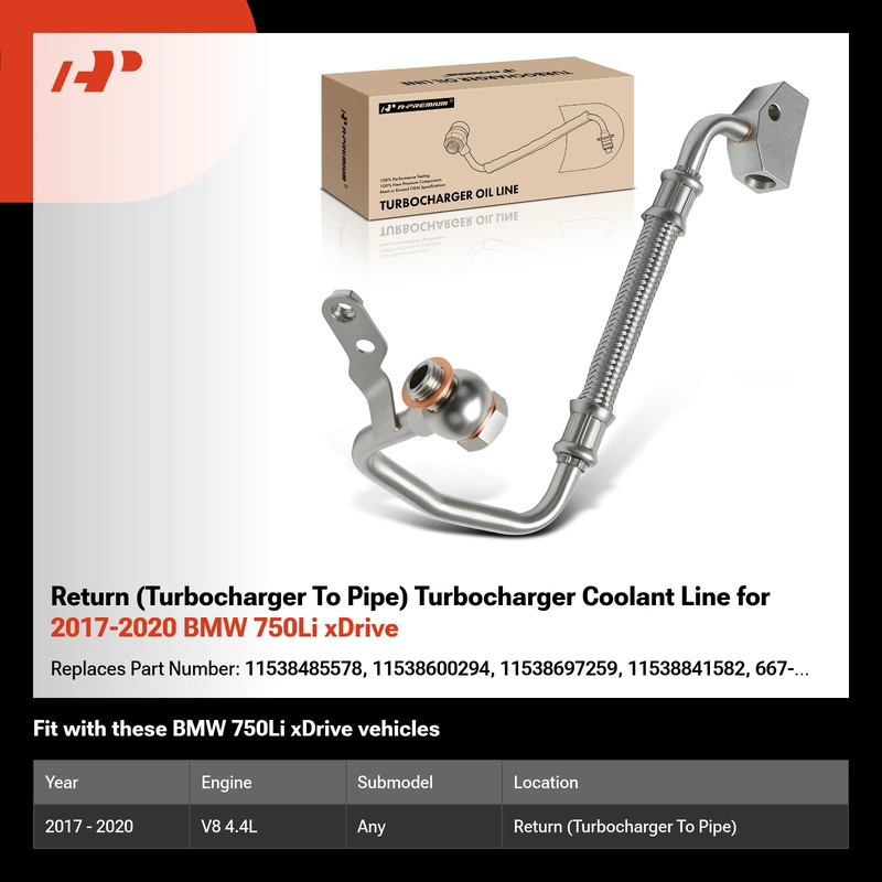 Return (Turbocharger To Pipe) Turbocharger Coolant Line for 2017-2020 BMW 750Li xDrive