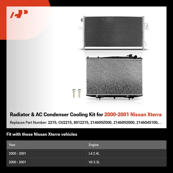 Radiator & AC Condenser Cooling Kit for 2000-2001 Nissan Xterra