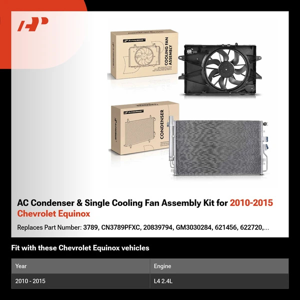 AC Condenser & Single Cooling Fan Assembly Kit for 2010-2015 Chevrolet Equinox