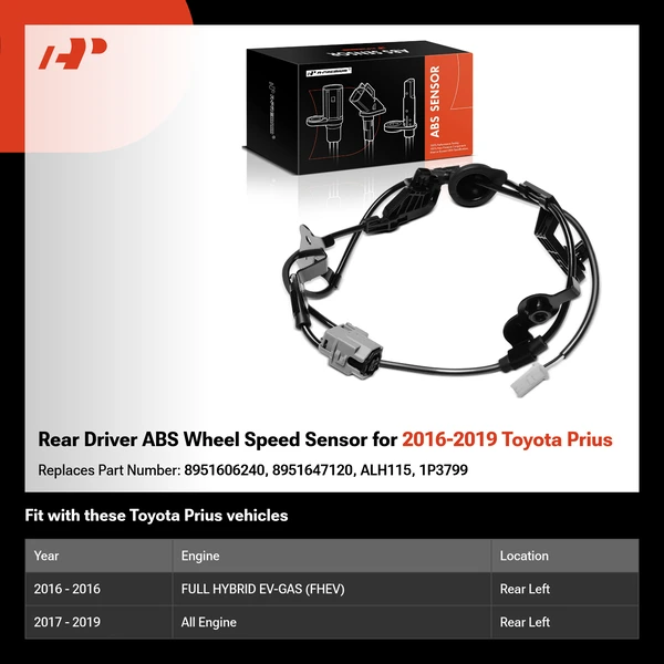 Rear Driver ABS Wheel Speed Sensor for 2016-2019 Toyota Prius