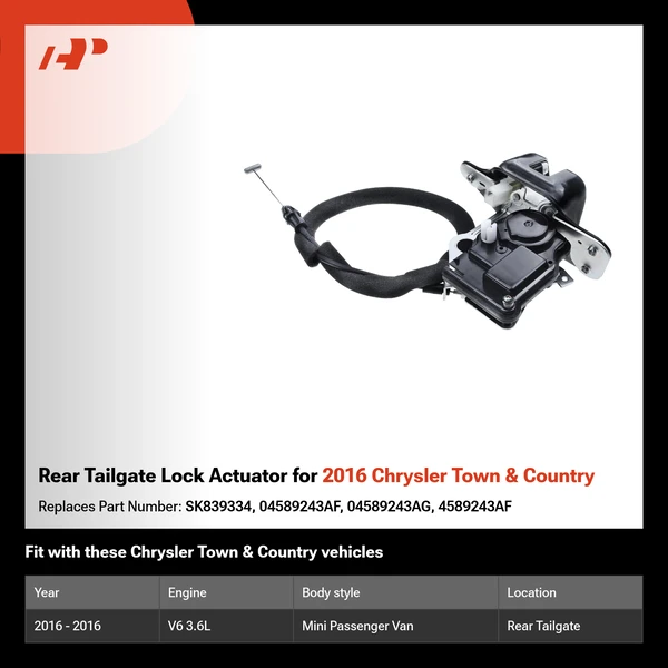 Rear Tailgate Lock Actuator for 2016 Chrysler Town & Country