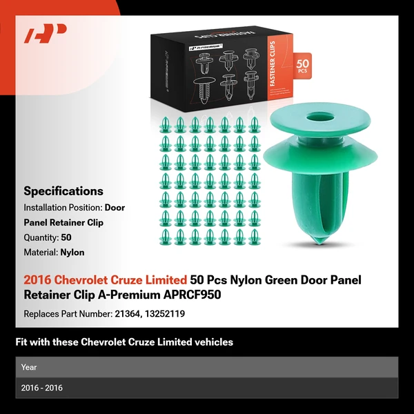 2016 Chevrolet Cruze Limited 50 Pcs Nylon Green Door Panel Retainer Clip A-Premium APRCF950