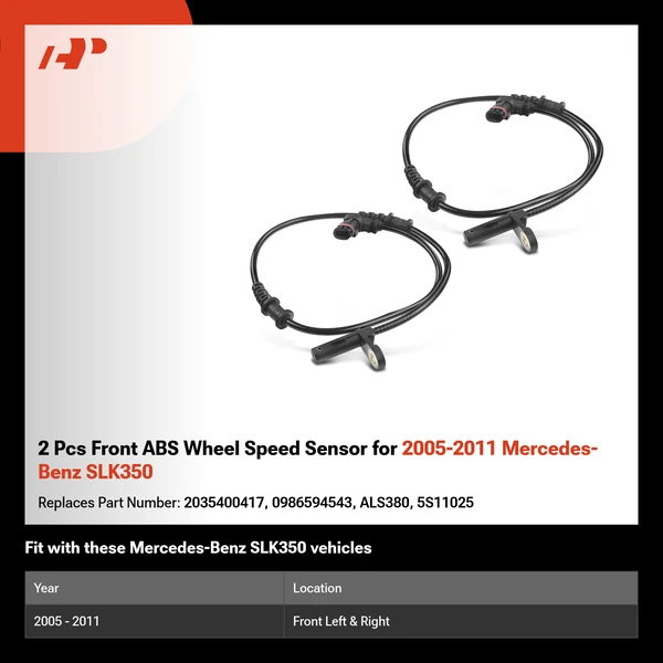 2 Pcs Front ABS Wheel Speed Sensor for 2005-2011 Mercedes-Benz SLK350