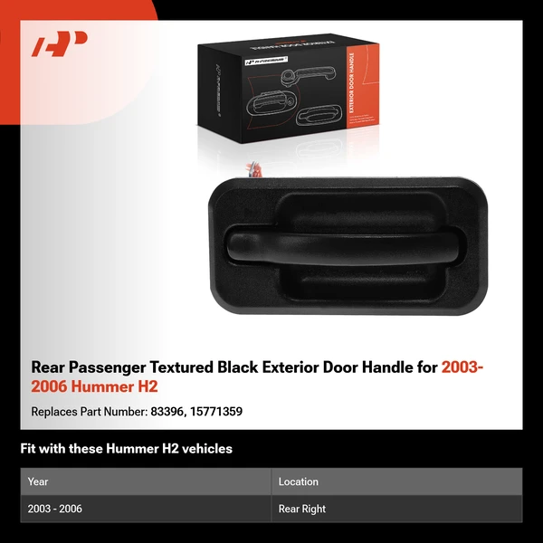 Rear Passenger Textured Black Exterior Door Handle for 2003-2006 Hummer H2