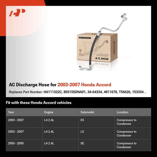 AC Discharge Hose for 2003-2007 Honda Accord