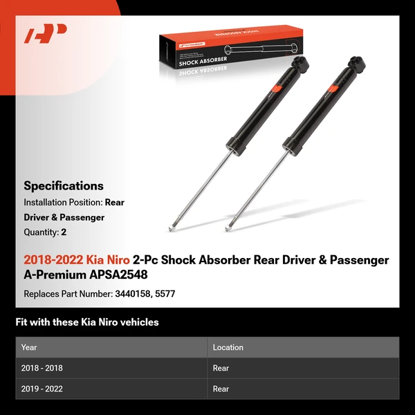 2018-2022 Kia Niro 2-Pc Shock Absorber Rear Driver & Passenger A-Premium APSA2548