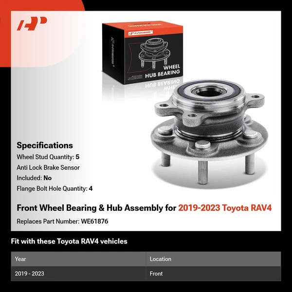 Front Wheel Bearing & Hub Assembly for 2019-2023 Toyota RAV4