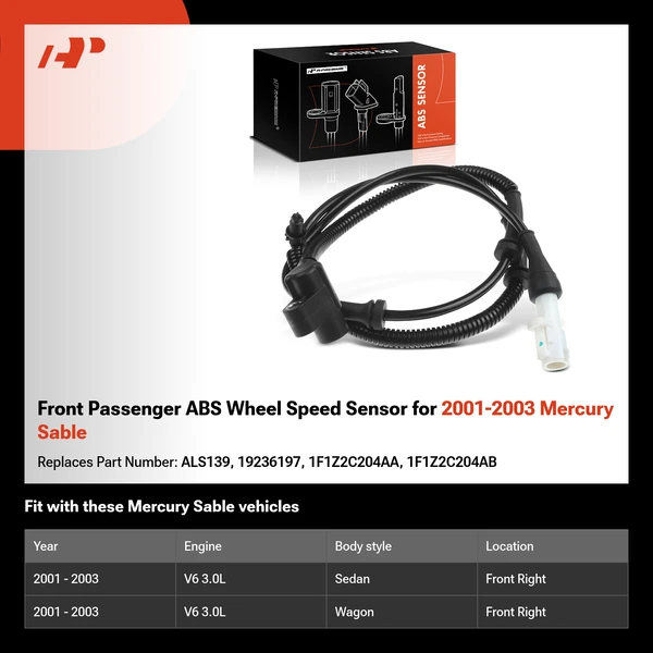 Front Passenger ABS Wheel Speed Sensor for 2001-2003 Mercury Sable