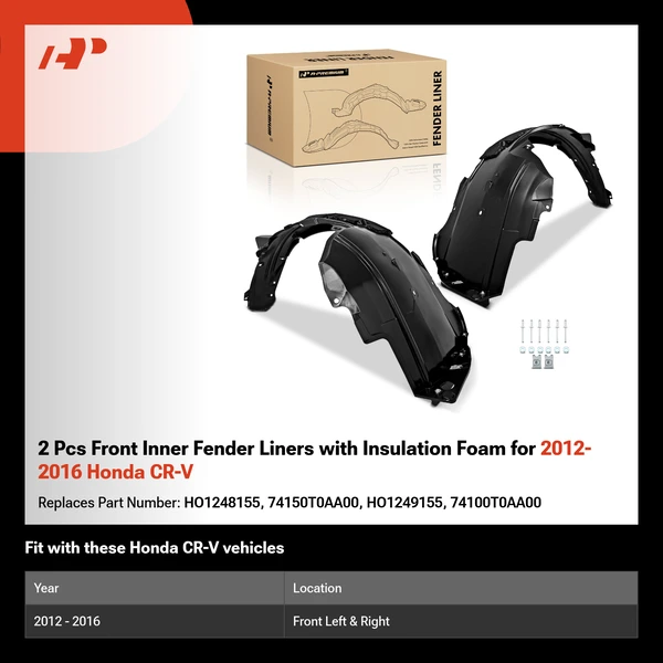 2 Pcs Front Inner Fender Liners with Insulation Foam for 2012-2016 Honda CR-V