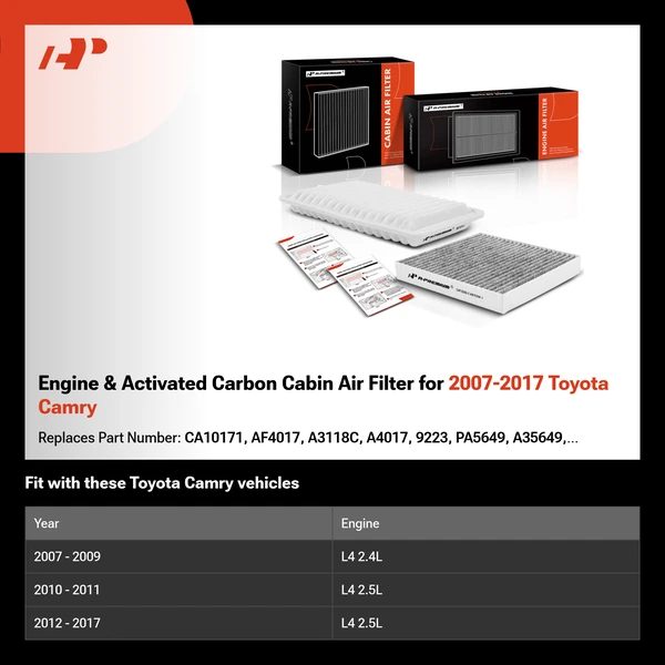 Engine & Activated Carbon Cabin Air Filter for 2007-2017 Toyota Camry