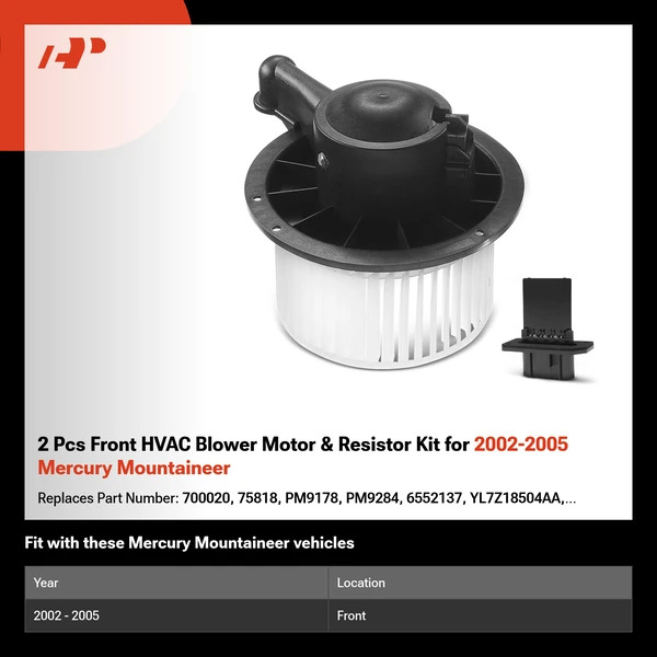 2 Pcs Front HVAC Blower Motor & Resistor Kit for 2002-2005 Mercury Mountaineer