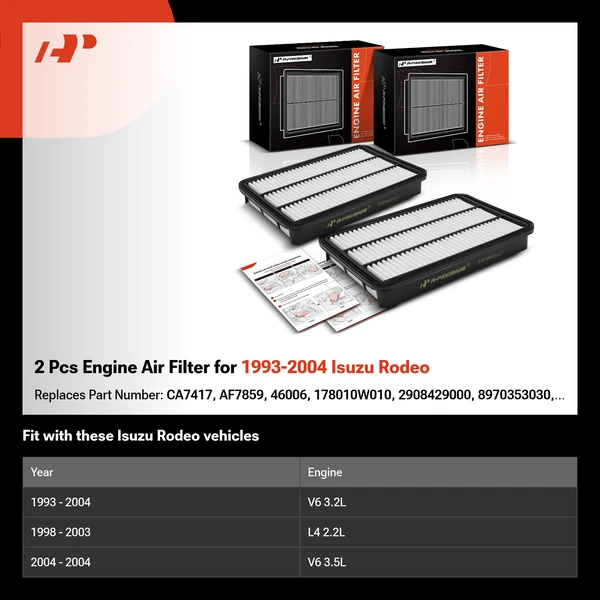 2 Pcs Engine Air Filter for 1993-2004 Isuzu Rodeo