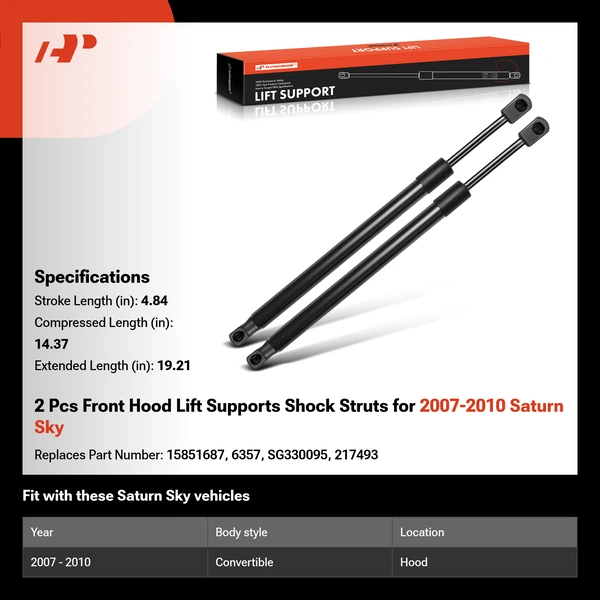 2 Pcs Front Hood Lift Supports Shock Struts for 2007-2010 Saturn Sky