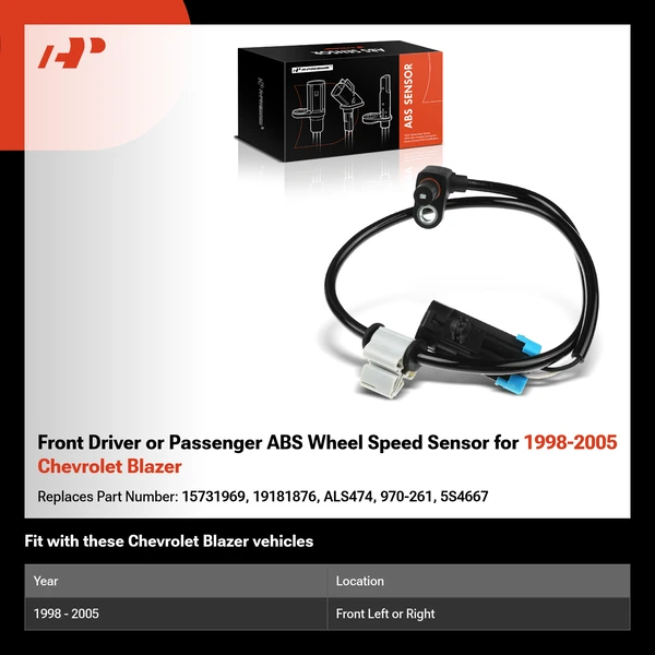 Front Driver or Passenger ABS Wheel Speed Sensor for 1998-2005 Chevrolet Blazer