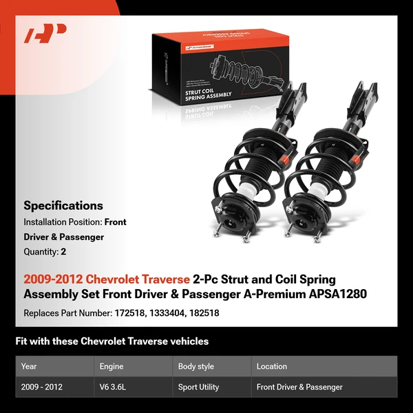 2009-2012 Chevrolet Traverse 2-Pc Strut and Coil Spring Assembly Set Front Driver & Passenger A-Premium APSA1280