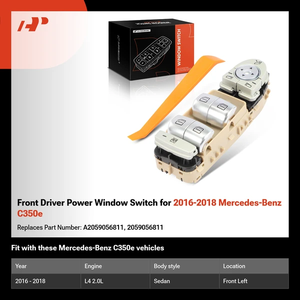 Front Driver Power Window Switch for 2016-2018 Mercedes-Benz C350e