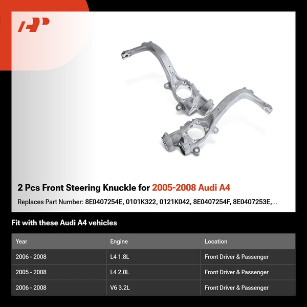 2 Pcs Front Steering Knuckle for 2005-2008 Audi A4