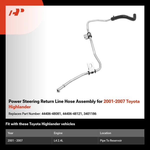 Power Steering Return Line Hose Assembly for 2001-2007 Toyota Highlander