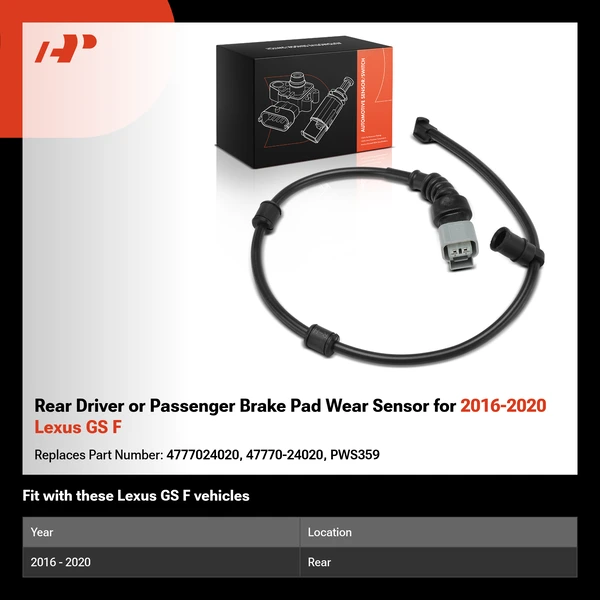 Rear Driver or Passenger Brake Pad Wear Sensor for 2016-2020 Lexus GS F