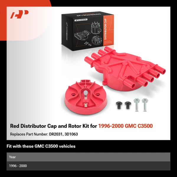 Red Distributor Cap and Rotor Kit for 1996-2000 GMC C3500