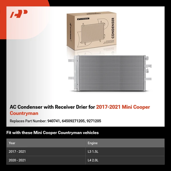 AC Condenser with Receiver Drier for 2017-2021 Mini Cooper Countryman