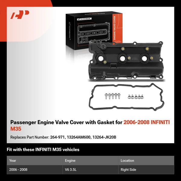 Passenger Engine Valve Cover with Gasket for 2006-2008 INFINITI M35