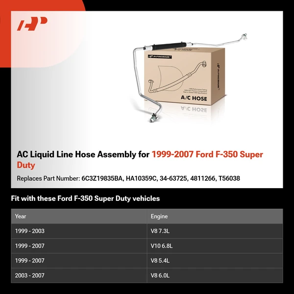 AC Liquid Line Hose Assembly for 1999-2007 Ford F-350 Super Duty