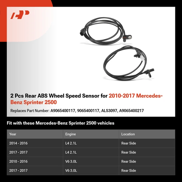 2 Pcs Rear ABS Wheel Speed Sensor for 2010-2017 Mercedes-Benz Sprinter 2500