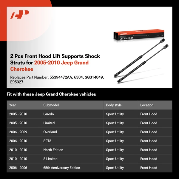 2 Pcs Front Hood Lift Supports Shock Struts for 2005-2010 Jeep Grand Cherokee