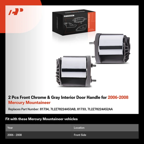 2 Pcs Front Chrome & Gray Interior Door Handle for 2006-2008 Mercury Mountaineer