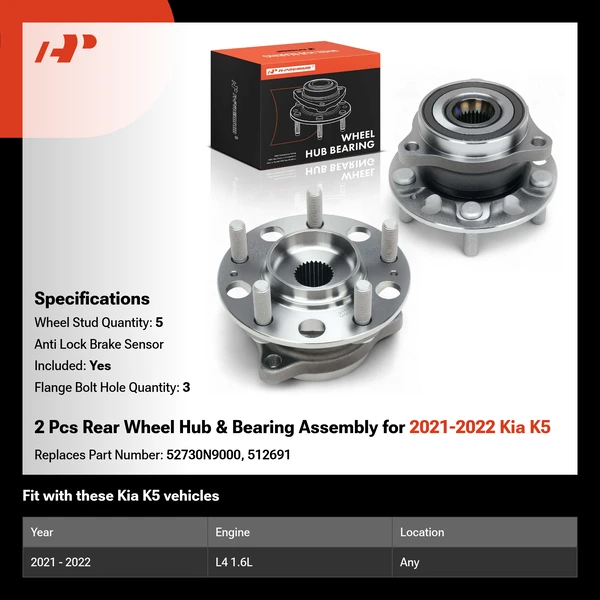 2 Pcs Rear Wheel Hub & Bearing Assembly for 2021-2022 Kia K5