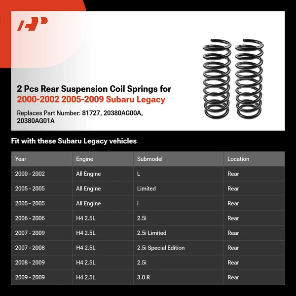2 Pcs Rear Suspension Coil Springs for 2000-2002 2005-2009 Subaru Legacy