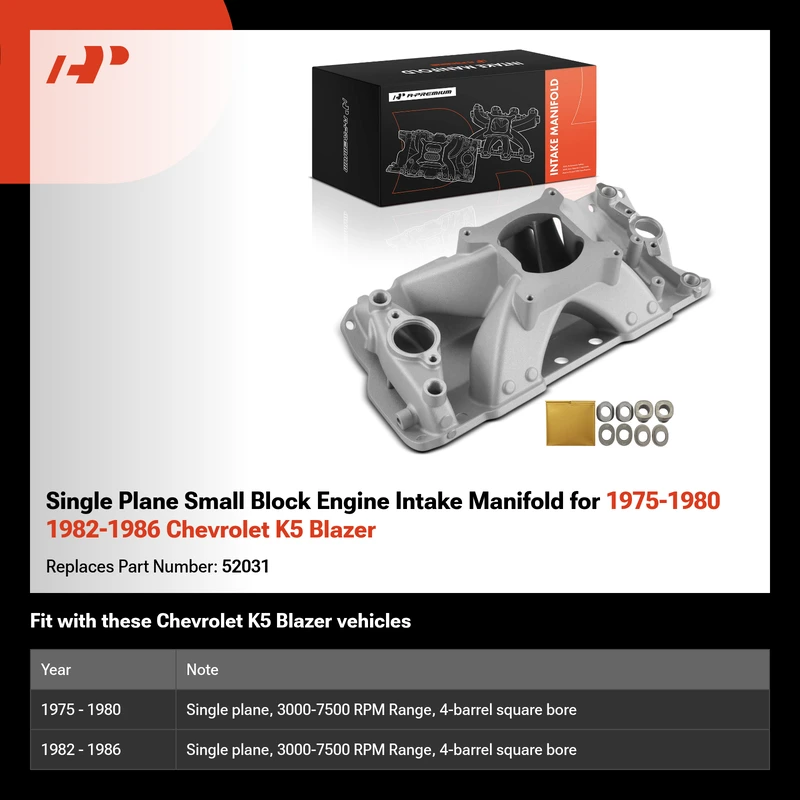 Single Plane Small Block Engine Intake Manifold for 1975-1980 1982-1986 Chevrolet K5 Blazer