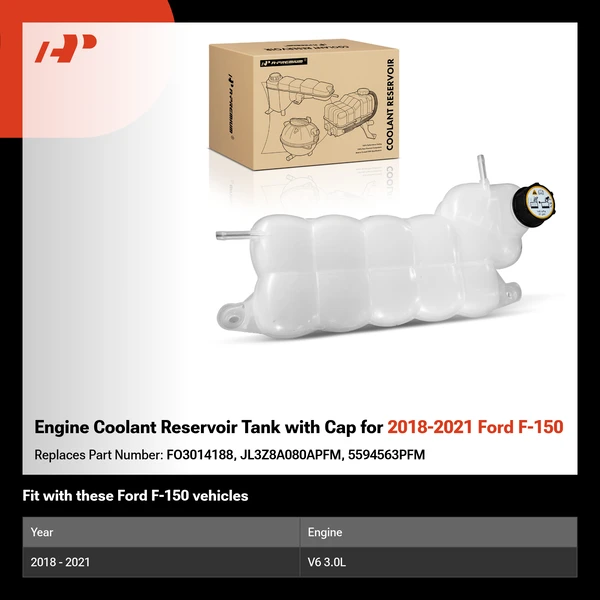 Engine Coolant Reservoir Tank with Cap for 2018-2021 Ford F-150