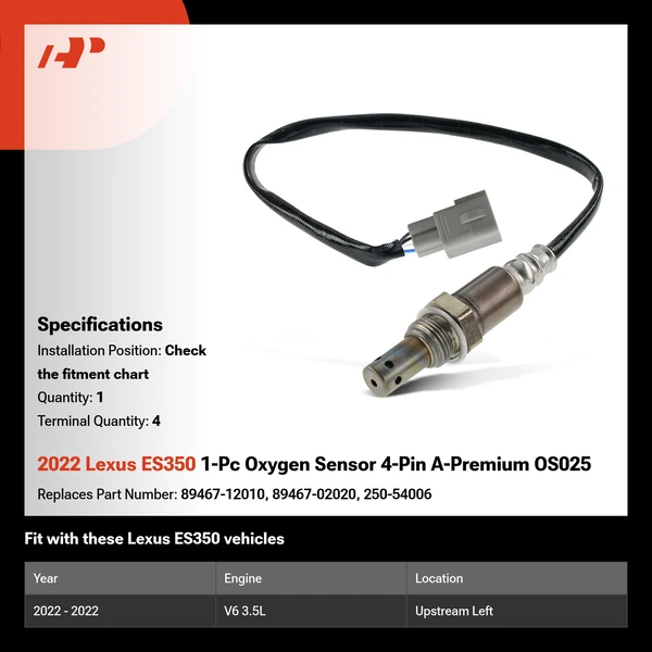 2022 Lexus ES350 1-Pc Oxygen Sensor 4-Pin A-Premium OS025
