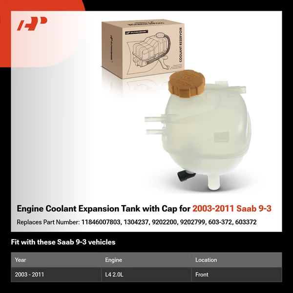 Engine Coolant Expansion Tank with Cap for 2003-2011 Saab 9-3