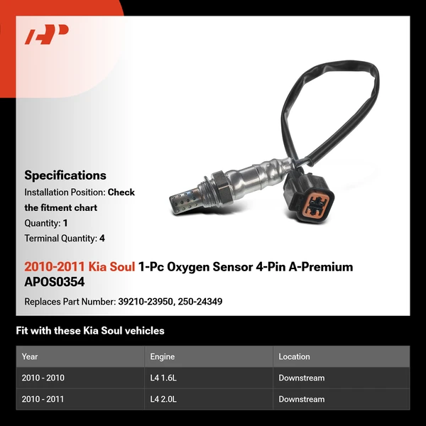 2010-2011 Kia Soul 1-Pc Oxygen Sensor 4-Pin A-Premium APOS0354