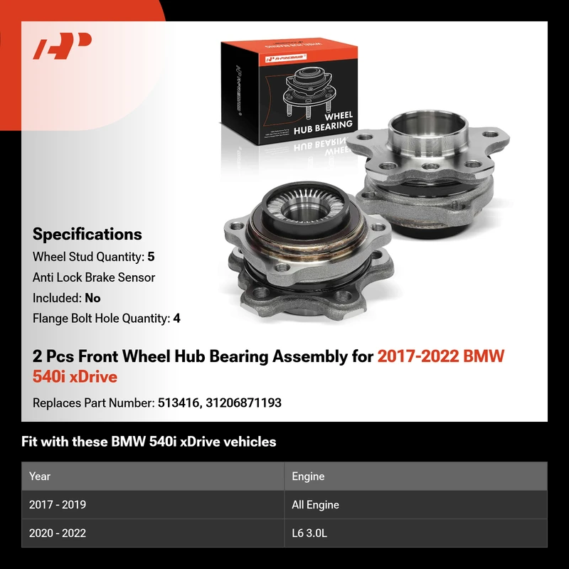 2 Pcs Front Wheel Hub Bearing Assembly for 2017-2022 BMW 540i xDrive