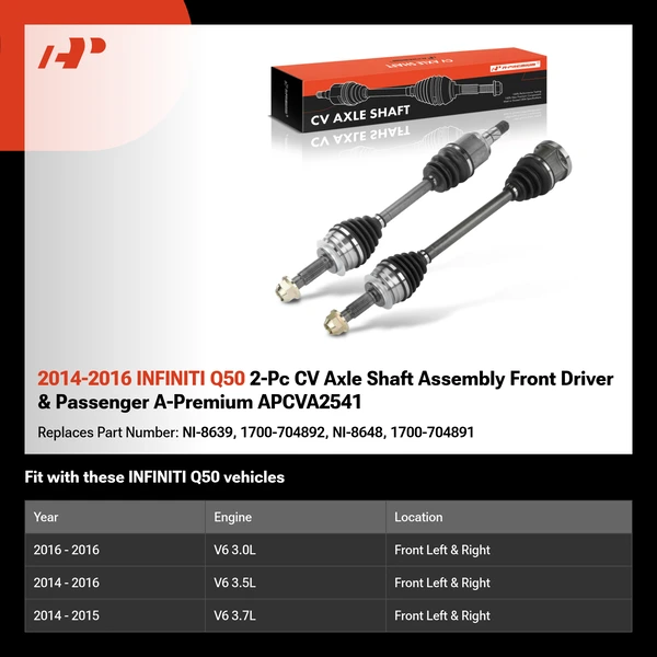 2014-2016 INFINITI Q50 2-Pc CV Axle Shaft Assembly Front Driver & Passenger A-Premium APCVA2541