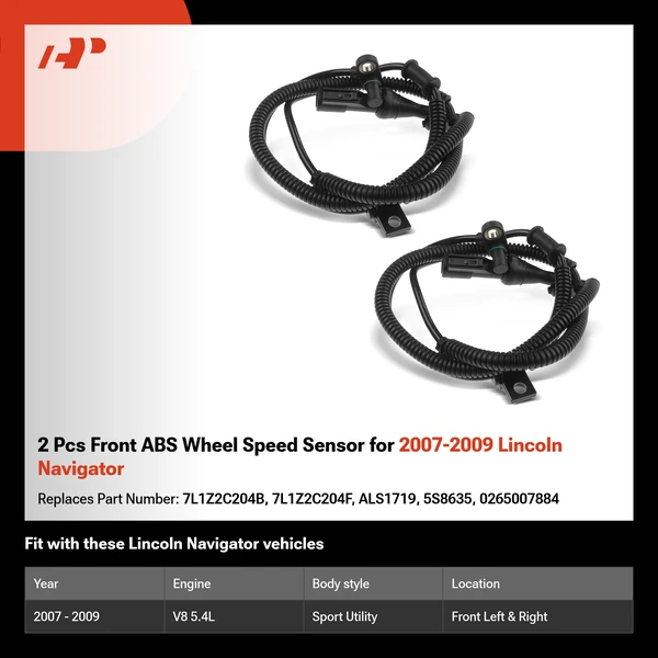 2 Pcs Front ABS Wheel Speed Sensor for 2007-2009 Lincoln Navigator