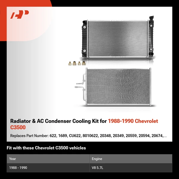 Radiator & AC Condenser Cooling Kit for 1988-1990 Chevrolet C3500
